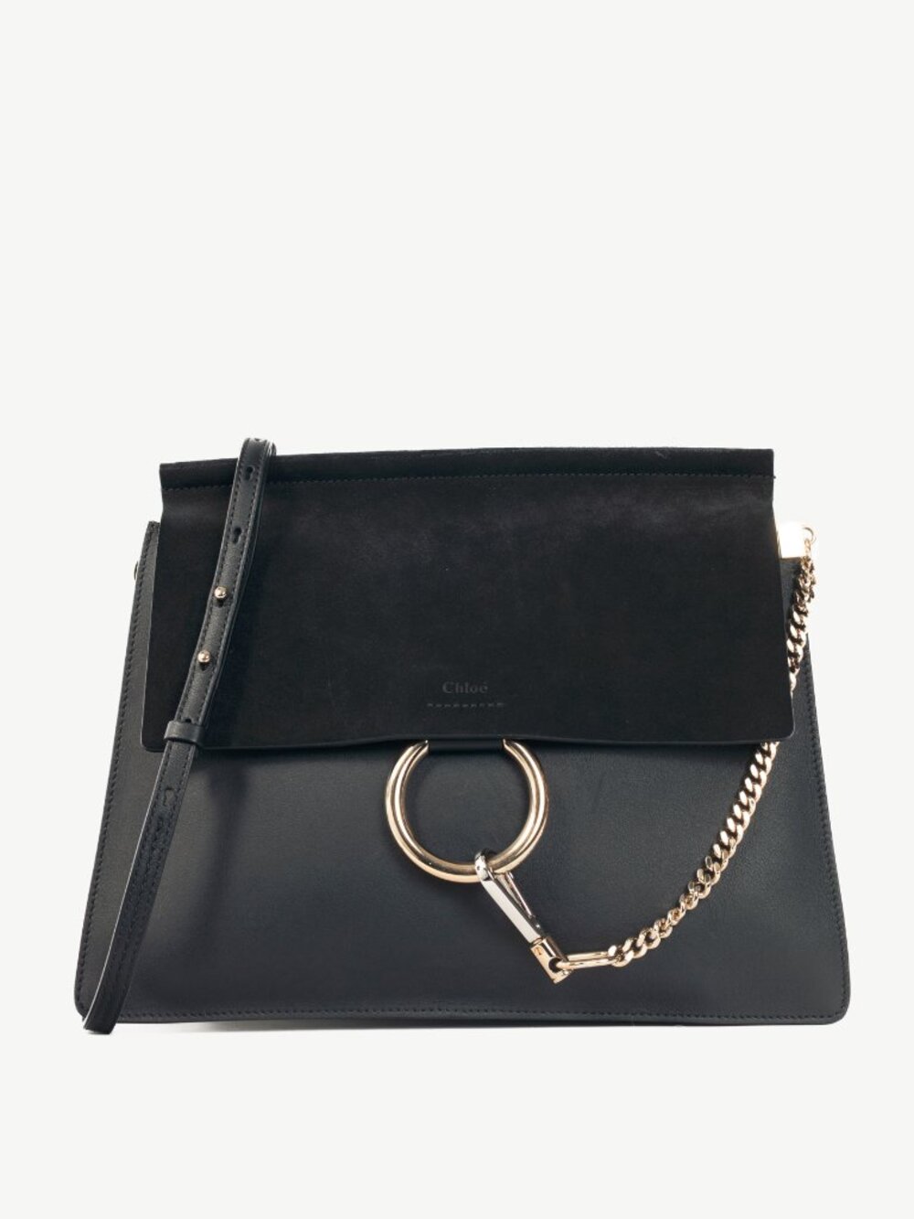 Chloe Faye Medium Black Suede & Leather Flap Shoulder Bag